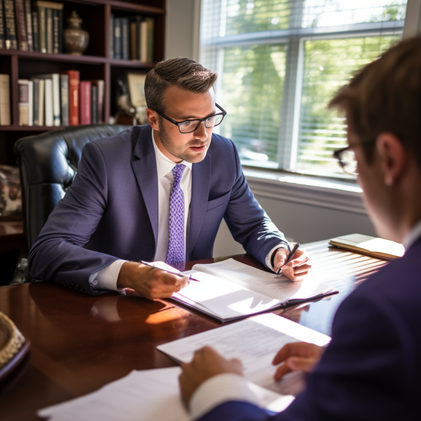 A Charlotte attorney explaining North Carolina car accident laws to a client