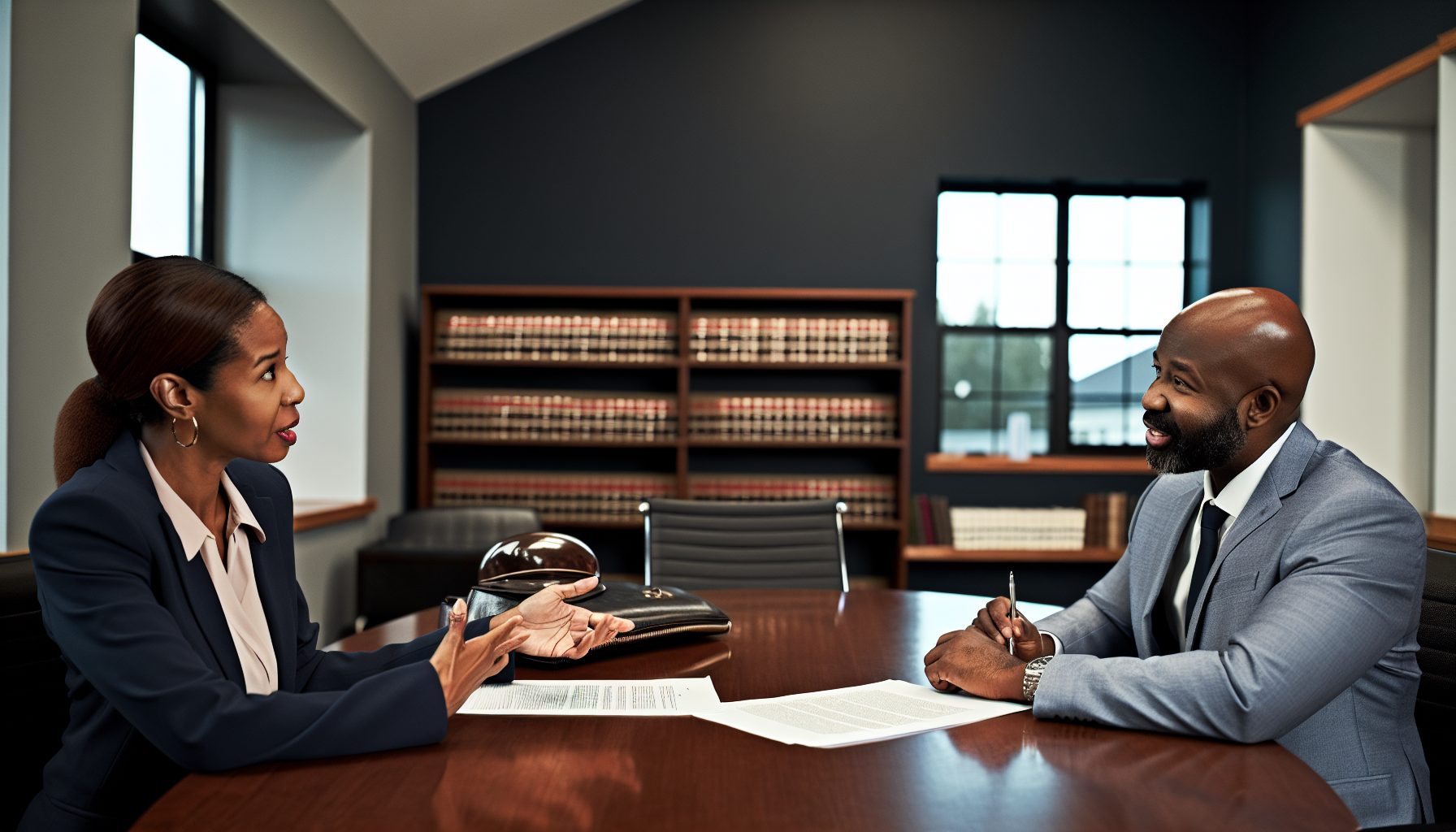 Car accident lawyer meeting with a client for a free consultation