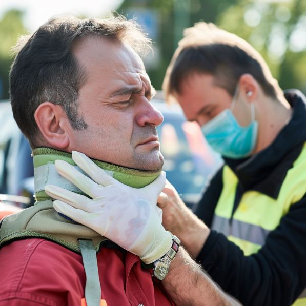 Photo of a person receiving medical attention after a car accident